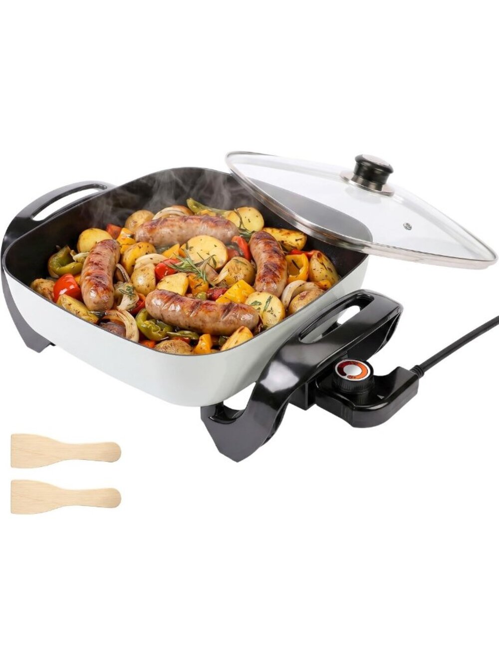 12” Nonstick Electric Skillet with Glass Lid, Scratch-Resistant, Easy-Clean